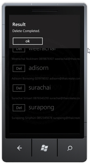 Windows Phone Delete data in Web Server
